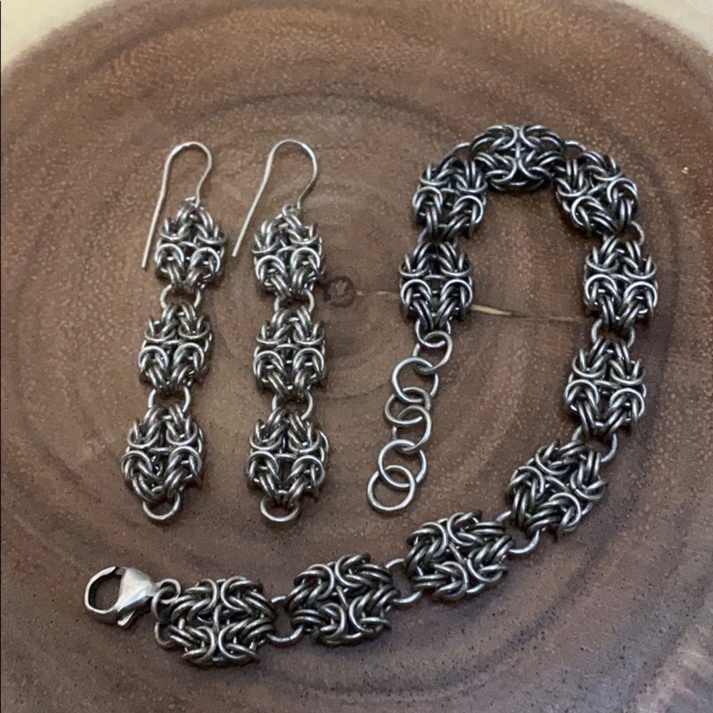 Sterling Rosette Etruscan Bracelet and Earrings